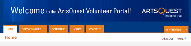 ArtsQuest Volunteer portal welcome screen