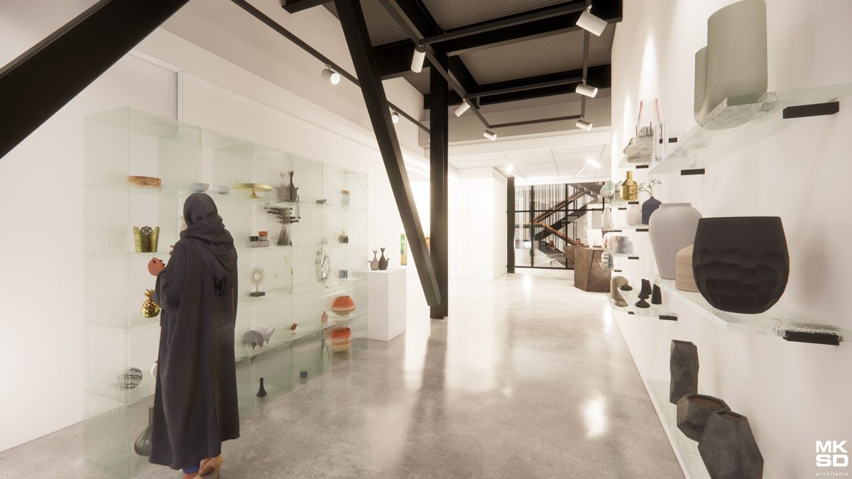 Rendering of the Hallway to the Arts Gallery