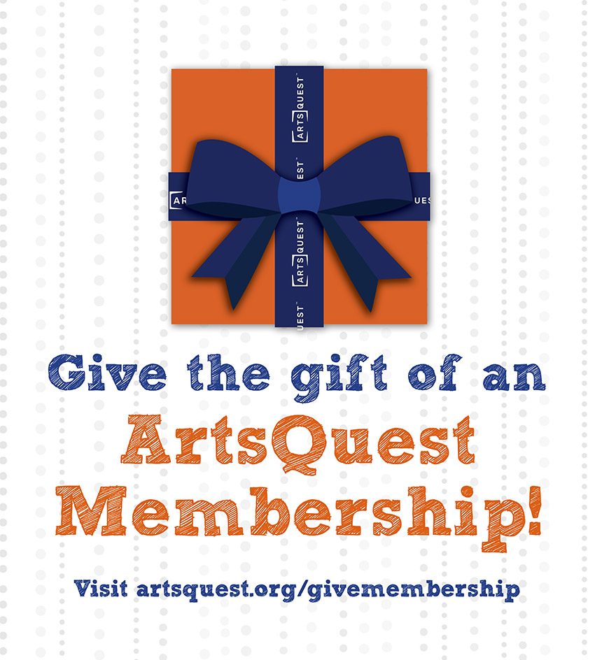 graphic of a wrapped gift that says Give the gift of an ArtsQuest Membership