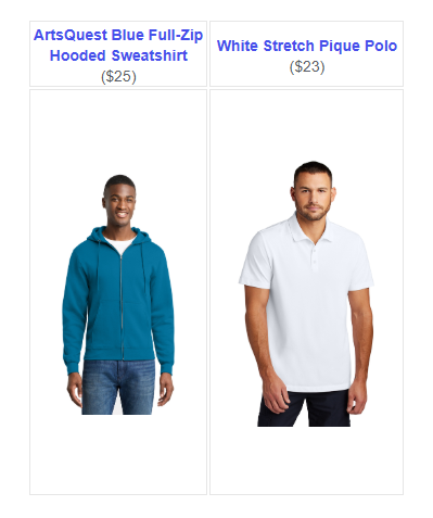 Examples photos of zip up hoodie and Polo