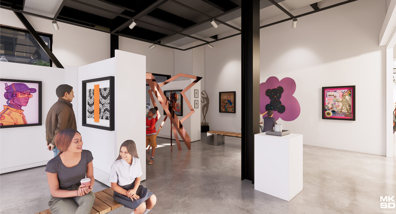 A rendering of the new east gallery in the ArtsQuest Creative Factory