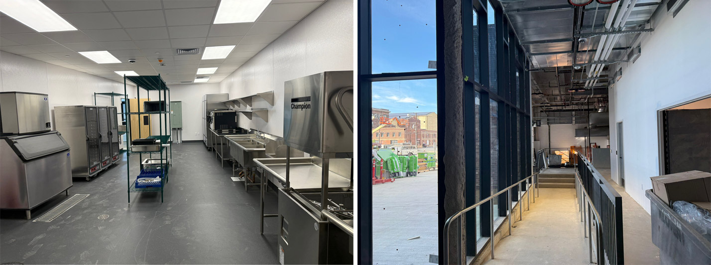 The kitchen space and entrance to the Glass Studio