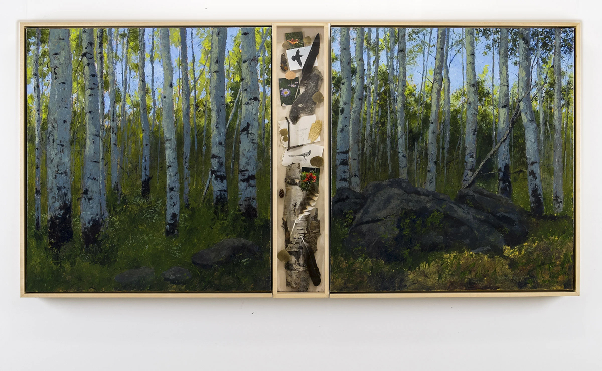 Along Kebler Pass, 48 x 112 in, oil on canvas and curio cabinet - Richard C. Harrington
